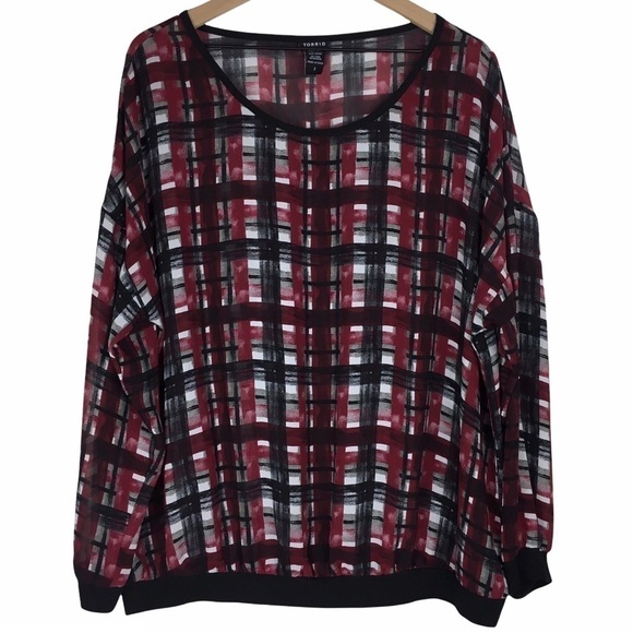 TORRID Top Blouse Pullover Plaid Grid Stripe Sheer Lightweight Plus Size 2X - Picture 12 of 12